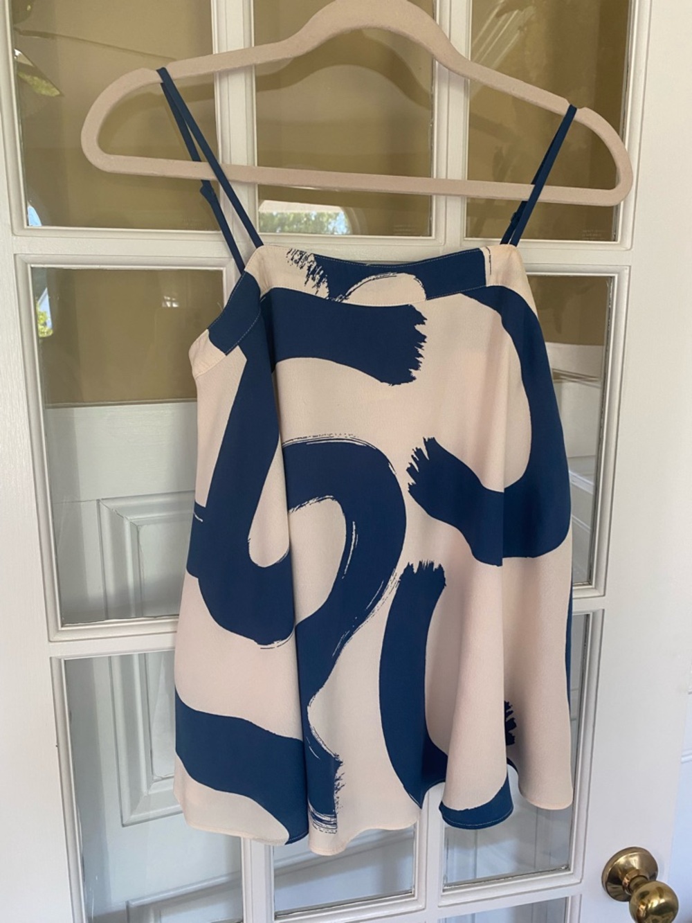 Anthropologie Maeve - Cream and Navy Abstract Spaghetti-Strap Camisole